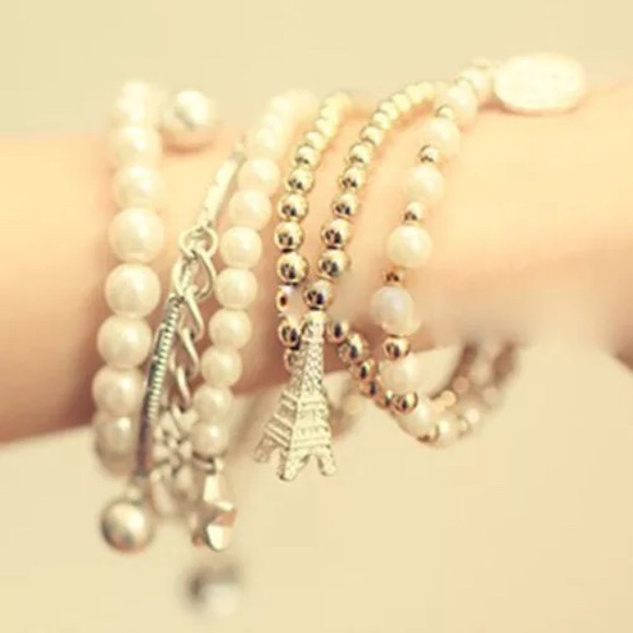 Boho Pearl Multilayer Bracelet Set of 6 - Picture 2 of 2